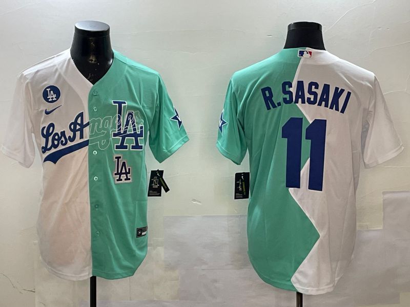 Men Los Angeles Dodgers #11 R.Sasaki White Blue 2025 Game Nike MLB Jersey style 5